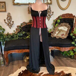 Vintage y2k goth Coquette Colorblock Corset Dress Tie-Neck Lace-Up Back Size M